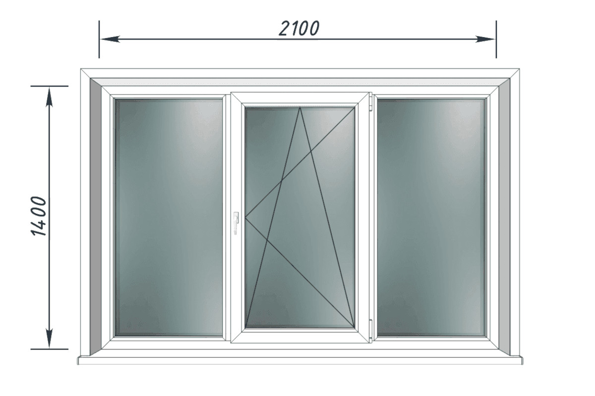 Трехстворчатое окно Rehau Blitz 60 мм